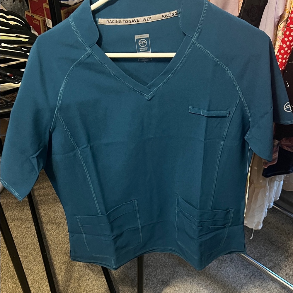 Essentials Blue V-Neck Short Sleeve Top